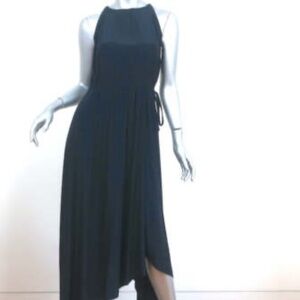 Calypso St. Barth Asymmetric Maxi Dress Sarah Navy Matte Satin
